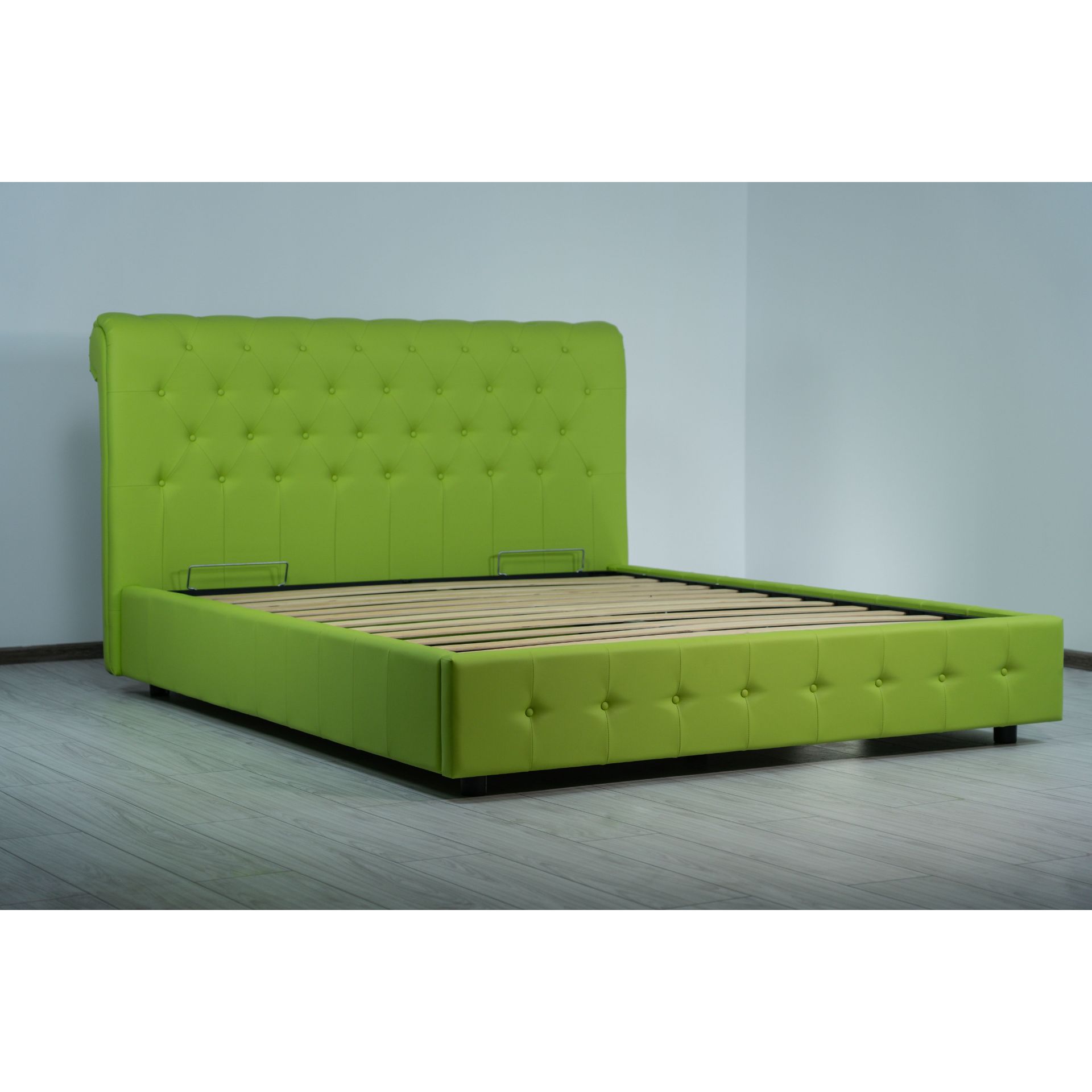Pat tapitat Italflex Chester, piele ecologica, lada si somiera rabatabila, 160x200, Verde 1 Chester Ecop. Verde