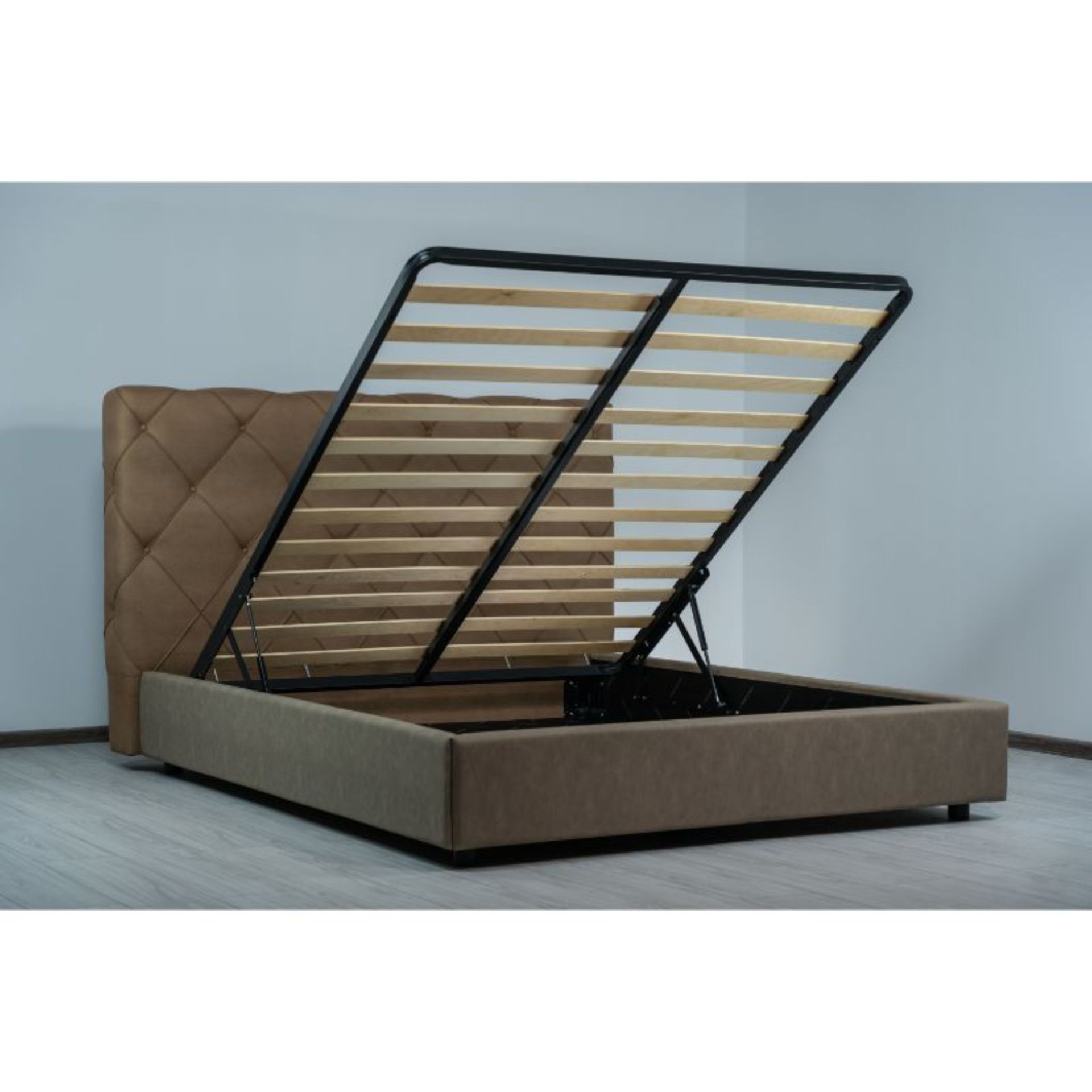 Pat tapitat Italflex Relax, piele ecologica, lada si somiera rabatabila, 160x200cm, Maro 2 Relax maro desch 2
